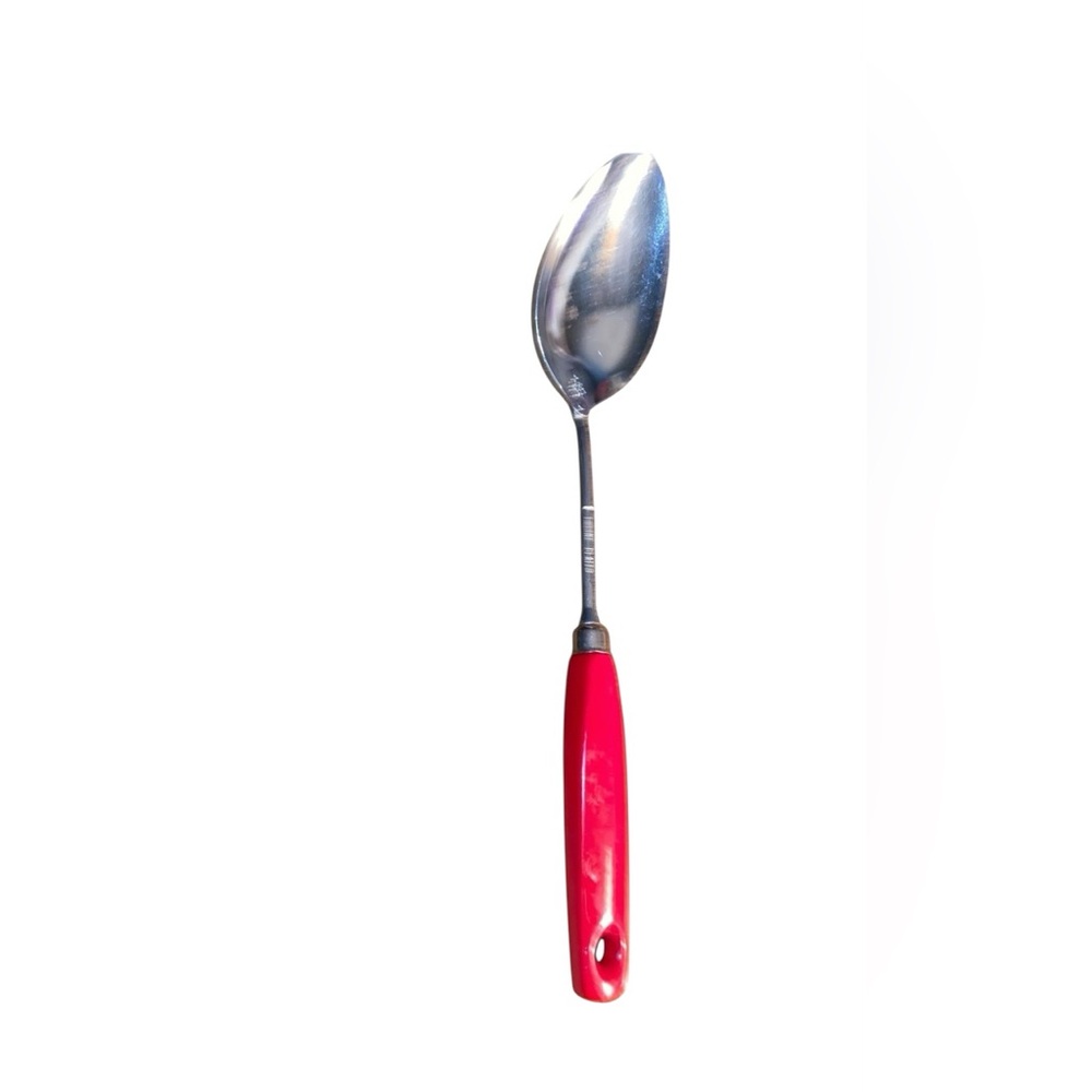 Vintage EKCO Red Handled Crome plated  serving spoon 12”